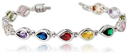 Crystalline Azuria Kvinnor 18ct Vit Guldpläterad Tårdroppe Flerfärgad Zirkoniumkristaller Tennisarmband för Kvinnor och Flickor