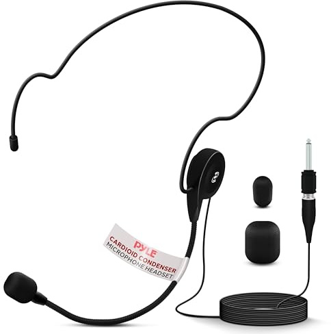 Double Over Ear Microphone Headset - Professional Hands Free Cardioid Wired Audio Boom Condenser Microphone Headset w/ 3.5mm / 1/4 Adapter, 4ft Cable, and Mic Windscreen - Pyle Pro PLM31 (Black)