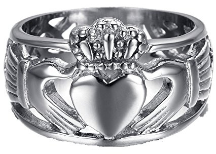 HAMANY Bijoux Bague Homme-Acier Inoxydable avec Claddagh-Celtique Nœud Éternité Motif, 60, Métal, no stone