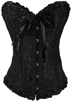 Sxybox Damen Korsett Bauchweg Vollbrust Corsage Top Gothic Burlesque Schnüren Bustier,Schwarz,L