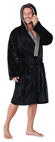 CityComfort Peignoir Homme, Robe De Chambre à Capuche Noir ou Gris, Peignoir Chaud en Polaire Coupe Élégante pour Confort Hiver Ultra Doux, Cadeau Homme (Noir, XL)