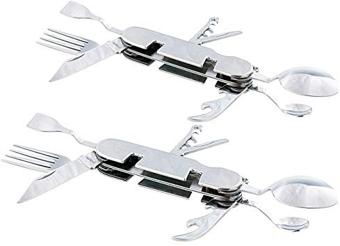 PEARL Taschenmesserbesteck: 2er-Set 9in1-Edelstahl-Klappbestecke für Camping und Outdoor (Klapp-Besteck, Klappmesser-Besteck)