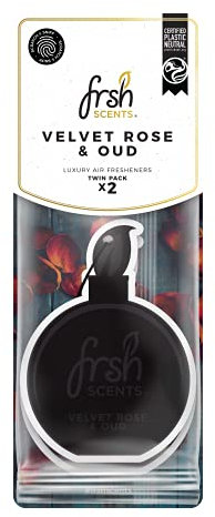 FRSH Scents FR1355 Velvet Rose & Oud Luxury Card Air Freshener – Lifespan of up to 30 Days – Ideal for rear-view mirrors and hanging handles – Twin Pack