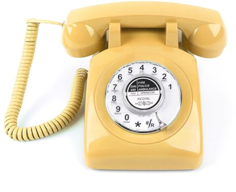 MCHEETA Rotary Phone, Vintage Phone, Retro Phones for Landline, Corded Old Telephone with Redial Function for Home Office Hotel School, Yellow