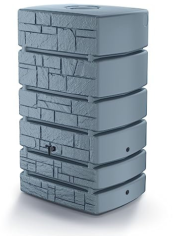 Depósito para agua de lluvia Tower Stone 500L | 58,3 x 77,5 x 130 cm | 4 puntos de fijación | Incluye grifo y sistema de recogida de agua | Cisterna de jardín | Color gris diseño moderno