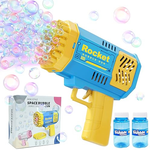Bubble Machine for Kids, 40 Holes Bazooka Bubble Gun Machine 4 Lighting with 2 Bubble Solution, 5000+ Bubbles Per Min Bubble Maker Outdoor Toys for Girls Party, Kids Toys (Blue-40)