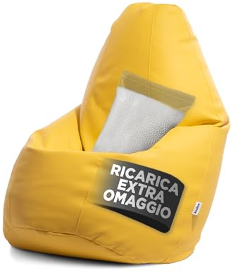 Avalon - Puff Poltrona Sacco Grande Jazz in Ecopelle Deluxe, Pouf Sacco di Qualità Sartoriale, Bean Bag per Sedersi Ergonomico, Pouf a Sacco Impermeabile, Made in Italy(80x125cm-Giallo Limone)