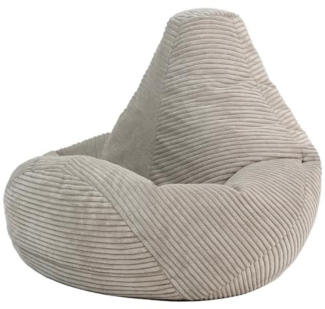Icon Dalton Sitzsack Kinder, Beige, Flauschiger Cord Stoff, Sitzsack Cord mit Füllung, Bequemer Kinder Gaming Sessel, Kuschelsessel, Lese Sessel, Schlafzimmer, Kinderzimmer, Spielzimmer
