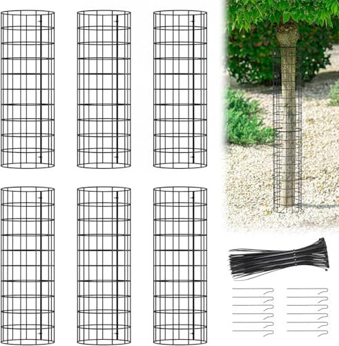 6 Protections de Tronc d'arbre en métal,Housse de Protection Contre Les écorces de Plantes en Maille Durable,Taille réglable,avec Attaches à Fermeture éclair et Agrafes,pour semis et jeunes arbres