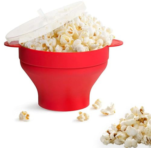 SVUPUE Popcorn Maker, Microwave Popcorn Popper, Foldable Popcorn Popper for Party, Home, Kitchen, Dishwasher Safe, 25x14.5cm, Red