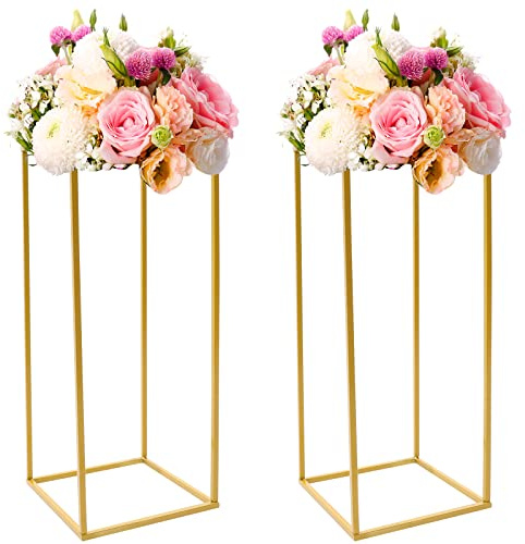 MINRS Jarrones de metal dorados de 60 cm de alto, jarrón decorativo rectangular, soporte para plantas, soporte para flores, soporte para columnas de flores, soporte para boda, decoración de mesa para