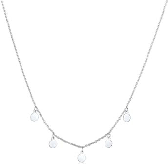 Elli Halskette Damen mit Plättchen Anhänger Messing Schmuck Geschenke für Frauen Halskette Mädchen Mama Freundin, Silberne Kette Länge 40 cm