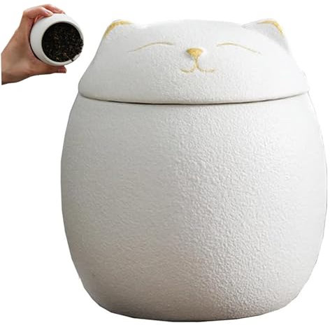 Contenedor de té, 3.2x2.9 pulgadas en forma de gato de té suelto de a prueba de humedad finamente sellada lata de almacenamiento estable para flores secas, polvo, grano.