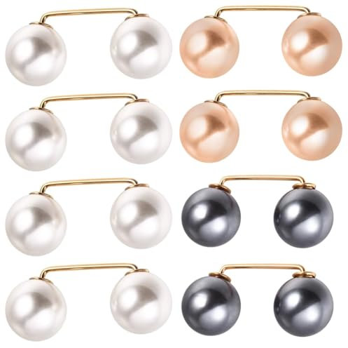 Damenbroschen, 8 Stück Künstliche Perlen-Brosche, Perle Brosche Damen Kragen Clip Broschen Clips Faux Perle Brosche Cardigan Clip Schal Clip Ausschnitt Brosche Doppelköpfige Perle Brosch