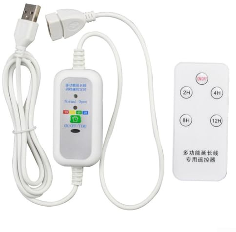 Cavo di sincronizzazione USB con telecomando per ventole e luci a LED, opzioni di temporizzazione da 2 a 12 ore, regolazione 3 velocità, cavo di alimentazione da 150 cm