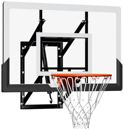 48'' Wall Mounted Basketball Hoop with Shatterproof Backboard, Wall Mount Basketball Goal with Adjustable Height for Garage, Indoor & Outdoor Use