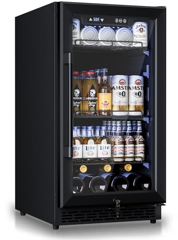 18'' Beverage Refrigerator, 160-Can Built-in or Freestanding Beverage Cooler with Four Adjustable Leveling Feet and Adjustable Shelves for Soda, Beer, Water, and Wine – Perfect for Home, Office, or Ba