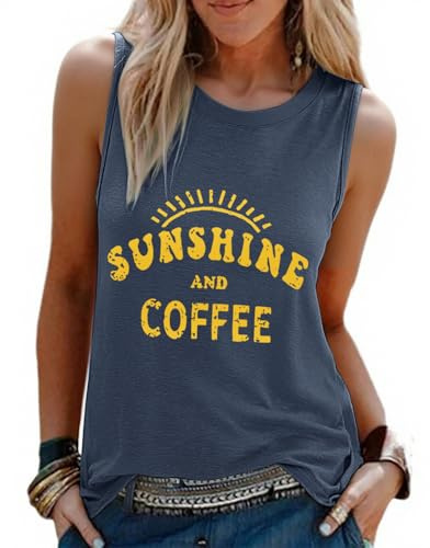 heekpek Camiseta Sin Mangas Mujer Estampada Camisetas Tirantes Casual Cuello Redondo Basica Tops Verano, Azul Marino Coffee, M