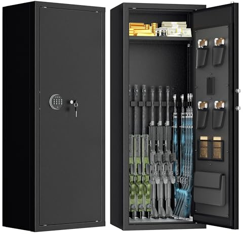 INTERGREAT 10 Rifle Safe, Keypad Gun Safe for Rifles with 3 Removable Gun Racks and 4 Pistol Storage Pockets, 21 W Gun Safes & Cabinets for Home, Black