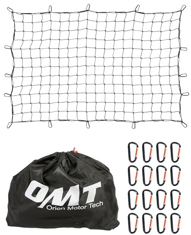 OMT Cargo Net 120x180cm, Elasticated Storage Net For Car Boot, Carabiners | Premium Latex Rubber & Aluminium, Securing Heavy Loads Up To 200kg, Small 10x10cm Mesh, For SUV Van Pickup & Roof Rack