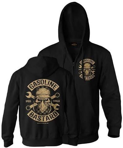 Gasoline Bastad Biker Sweat à Capuche zippé pour Homme, Sweat à Capuche, Veste, Sweat par Rock-IT Apparel, Veste de Motard, Tailles 3XL, Couleur Noir