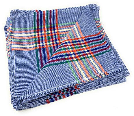 HC 12 Paños de Cocina Sarga, Fabricados en Algodón Especial para Vajillas, Absorbentes, Suaves y Duraderos, 55 x 55 cm, Diferentes Modelos y Colores, Hechos en España (Azul con Rayas Multicolor Liso)