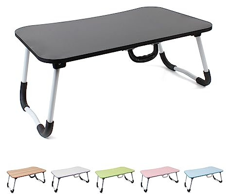 Bandeja para Desayuno - Mesa Plegable para portátil - Bandeja abatible - Mesa pequeña para Ordenador Dormitorio salón Comedor, Cama de Madera (60 x 40 x 27 cm) (Negro)