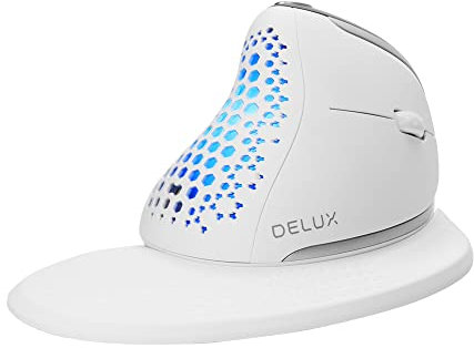 DeLUX Seeker Ergonomische Maus Kabellos, Vertikale Maus mit OLED-Schirm, 6 Tasten&Daumenrad, Leise Klicks, 7200DPI, Programmierbare, Wiederaufladbare, BT/2.4G/Verkabelt, RGB-Licht (M618XSD-Weiß)