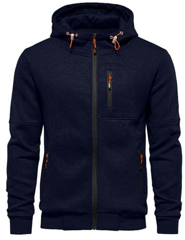 VANVENE Mens Hoodie Sweatshirt Jackets Lightweight Long Sleeve Zipped Hoodie Jumper Tops Sweater Navy 2XL