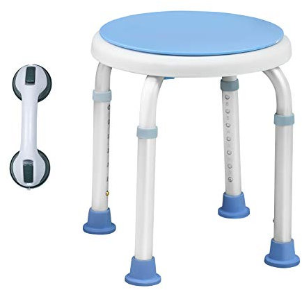 UISEBRT 360° Drehbarer Duschhocker Höhenverstellbar Duschstuhl Badehocker Duschhilfe Badhocker Anti-Rutsch mit Saugnapf Haltegriff Badewannengriff (Stuhl+Haltegriff)