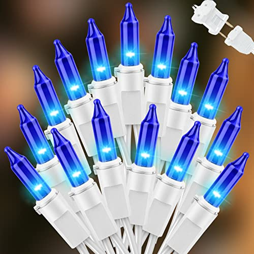 LAMPHOME Connectable 100 LED Blue Christmas Lights White Wire, Blue Christmas Tree Lights Indoor Outdoor Plug in, 21.6ft Fairy Hanukkah String Lights for Xmas, Party, Garden