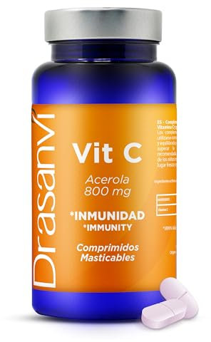 DRASANVI VITAMINA C NATURAL MASTICABLE| Potente Antioxidante| Fundamental para la Síntesis de Colageno| Sistema Nervioso| Vitaminas para el cansancio 800 mg| 60 Comp. Masticables = 60 días