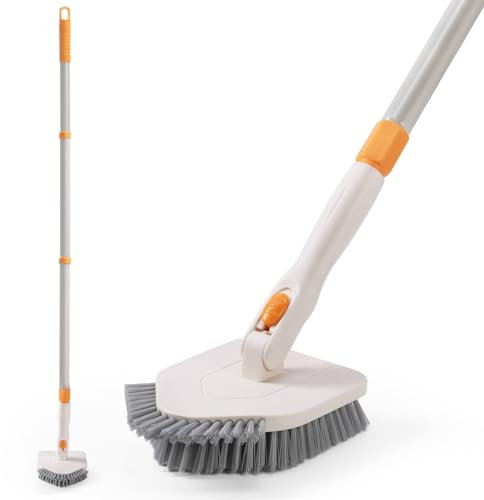 FUUNSOO Brosse à récurer multifonctionnelle pour sol, carrelage, baignoire et douche, manche de 127 cm