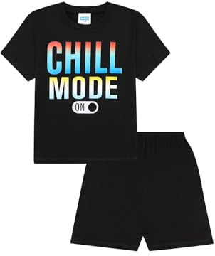 ThePyjamaFactory Boys Chill Mode Short Cotton Pyjama Set Kids Gaming Pyjamas (12-13 Years) Black
