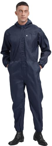 Oyolan Arbetsbyxor för män med huva overall arbetsoverall mekanisk arbetskläder S-4XL, Marinblå, 4XL