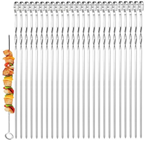 25 Piezas Brochetas de Barbacoa de Acero Inoxidable de 39cm,Brochetas barbacoa,Pinchos para Barbacoa Reutilizables, Brochetas de Kebab para fogata o parrilla,para fiestas de barbacoa