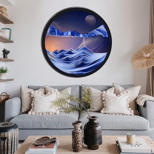 WPUXOY Imágenes de arena para rotación, paisaje de arena 3D en movimiento, arte de arena, arte redondo, imagen de arena en movimiento en pantalla de movimiento, marco de arena, decoración de pared,