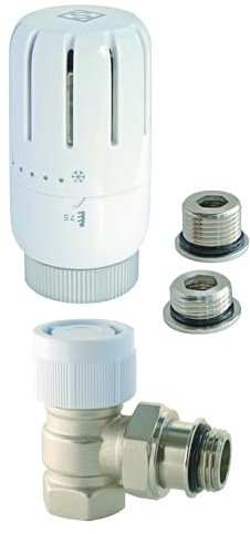 SOMATHERM FOR YOU, 601522101, Rubinetto termostatico T301 universale a gomito 3/8 (12x17) o 1/2 (15x21), Compatibile con tutte le teste termostatiche standard M30x1,5 sul mercato