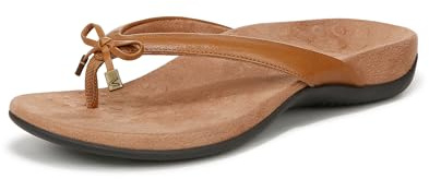 Vionic Women's Bella Flat Sandal, Light Brown Leather, 6.5 UK