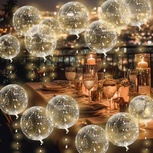 Yootiko Lot de 18 globos luminosos LED, 50,8 cm, Bobo, globos de helio, transparentes, con guirnalda luminosa, reutilizables, para decoración de boda, cumpleaños, Pascua