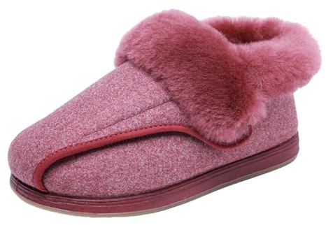sekiueo Chaussons Larges Femmes Chaussures d'hiver pour Diabétiques Réglables Doublés De Fourrure À Enfiler L'intérieur Et L'extérieur pour Diabétiques pour Pieds Gonflés,Rose,35 EU