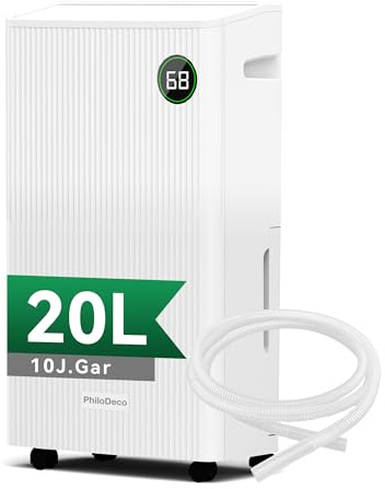 Luftentfeuchter elektrisch 20L, Entfeuchter elektrisch für Keller, Raumentfeuchter elektrisch 39dB für Räume bis zu 150m³/50m², mit Timer, und 1M Ablaufschlauch, 10 J. Gar. (20L Luftentfeuchter)