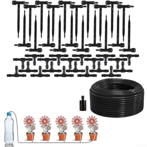 Vilgftyiet Kit di irrigazione automatica fai da te per piante, serra, giardino, aiuole, flusso regolabile, sistema di auto-irrigazione, set completo di installazione (20 m)