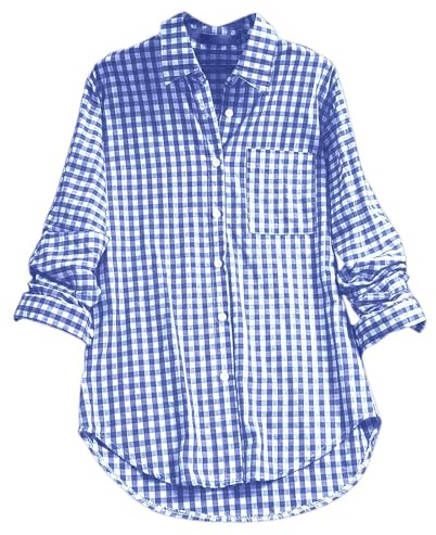 Chemise à Carreaux Femme Chemise Col en V Décontractée à Manches Longues Classique Blouses Boutonnées LâChe Respirant T-Shirts Grande Taille Blouses Top Bucheron Western Gilet (01 Light Blue, XL)