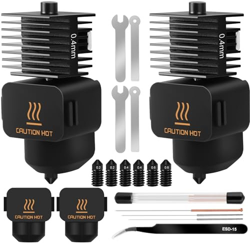Lot de 2 Têtes d'impression Hotend A1 Mini/A1 Hotend, Accessoires pour Imprimante 3D, Avec Buse en Acier Trempé de 0,2/0,4/0,6 mm, Manchon en Silicone, Aiguille de Nettoyage, Clé, Pince à épiler