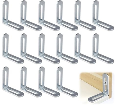 16 Pezzi Staffe Angolari, Supporti Angolo, 49 x 49 x 18mm Staffe A L, Squadrette Angolari In Acciaio Inossidabile, per Mobili Scaffali mensole libreria Sedie in Legno Tavoli Mobili in Legno, Argento