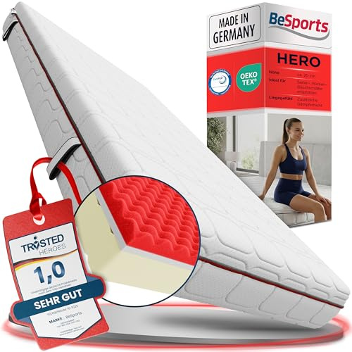 BeSports Hero Matratze 180x200 cm, Note 1,0, 7-Zonen Kaltschaum H3/H4, punktelastisch & atmungsaktiv, wendbar, Bezug abnehmbar & waschbar, Oeko-TEX Standard 100