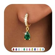 ZNBOH Boucles d'oreilles Pendantes Femmes Plaqués Or 18 Carats Piercing Oreille Pierre de Naissance Zirconium Améthyste Diamante Émeraude Sapphire Boucle d'oreille Bijoux Cadeau Anniversaire Femme
