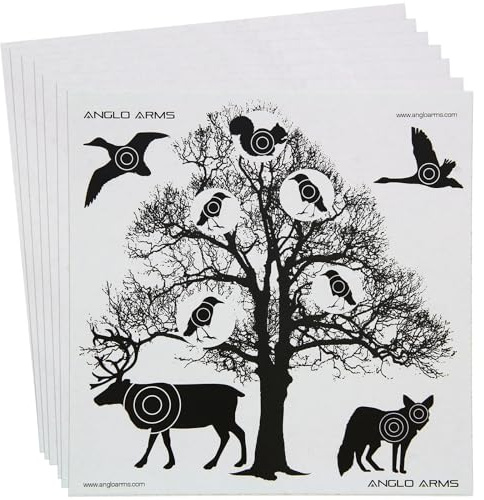 Paper Shooting Targets 14x14cm for Air Rifles, BB & Pellet Guns Themed: Dartboard, Zombie, Animal Tree or Round Target, Suitable for Garden Ranges, Clubs and Home Setups (Tree Animals x50)