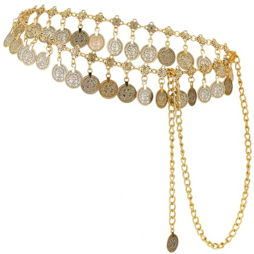 GORGECRAFT 1 låda guld mynt kedja bälte metalllegering justerbar västerländsk antik tofs lager trendig mage kropp midja kedjor bälten med järn rund berlock för jeans byxor klänningar kvinnor